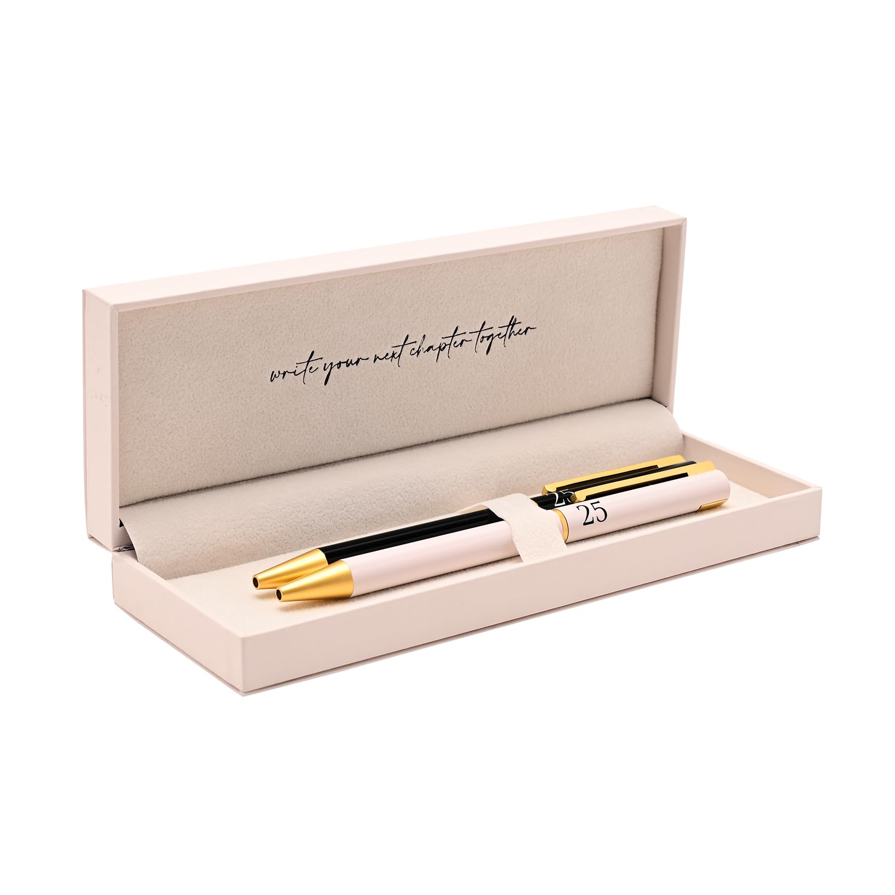 Amore Set of 2 Pens – 25 Years Together – Elegant Black, White, and Gold Finish – Gift for Couples