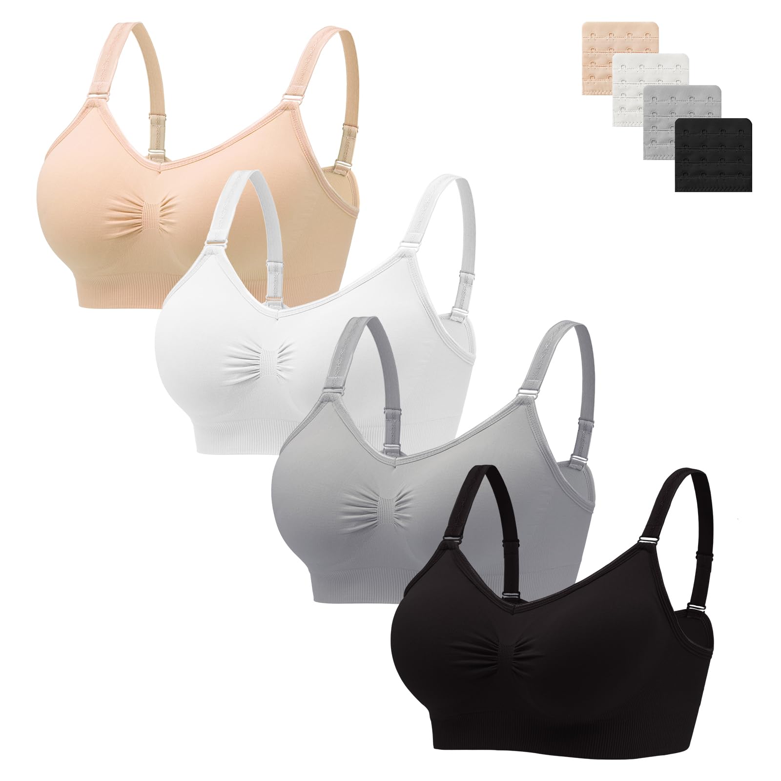 HBselectWireless Bras for Women Comfortable Cami Bras Women's Bralettes No Underwire Adjustable Seamless Bra 4Pcs Sports Bra
