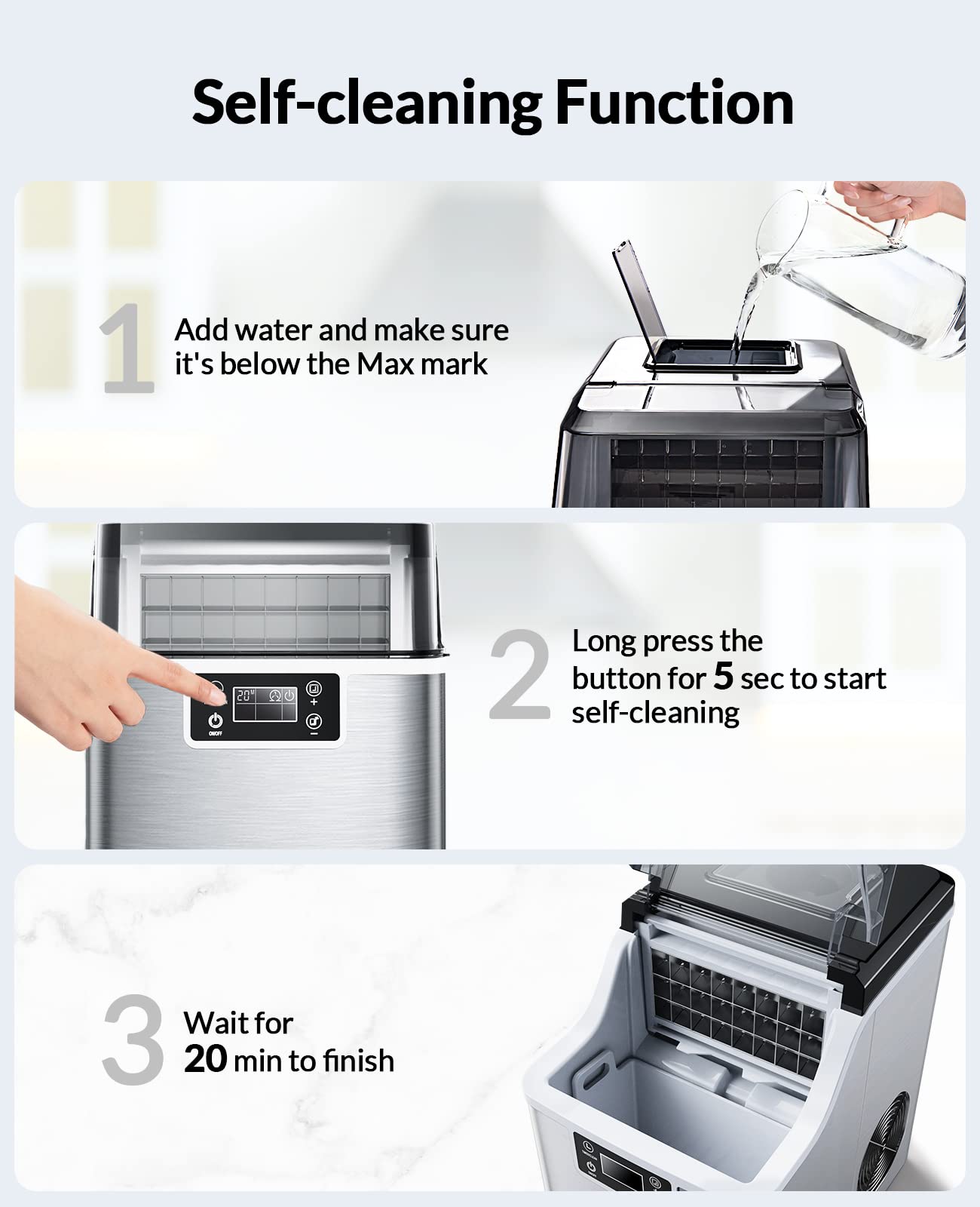 Silonn Countertop Ice Cube Ice Makers, 45lbs Per Day, Auto Self-Cleaning, 24 Pcs Ice Cubes in 13 Min, 2 Ways to Add Water, Compact Ice Machine for Home Office Bar Party,SLIM01B-1 on Fridge.com