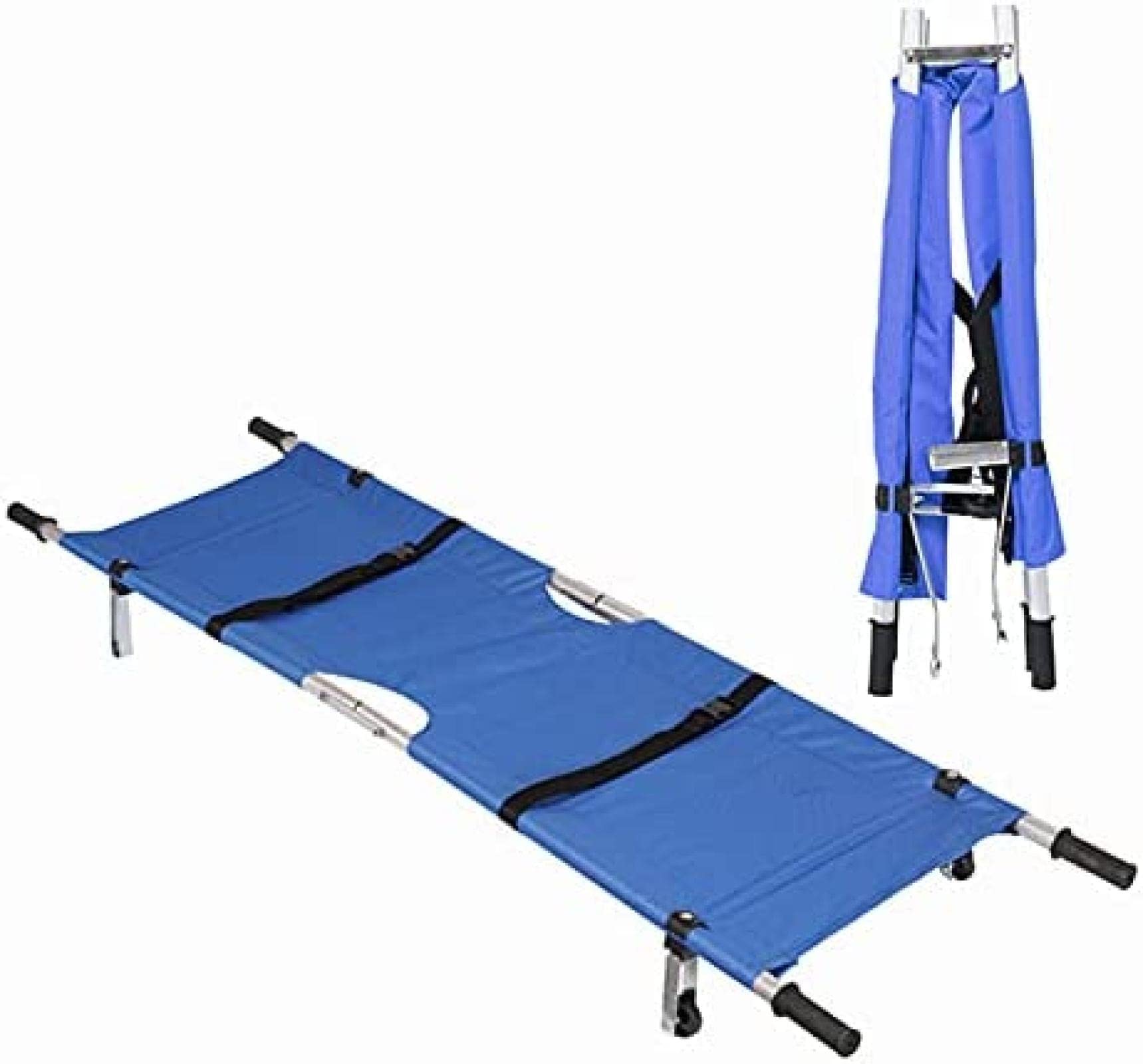 Barella Pieghevole Portatile con Ruote - barella Multifunzionale per Uso Domestico - e barella di Emergenza Blu per Un Facile Trasporto e stoccaggio.