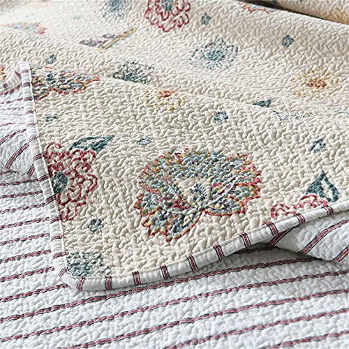 Couvre-lit matelassé en coton doux retro chic Queen size floral - 5