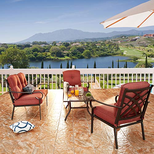 Image of LOKATSE HOME 4-Piece Patio Cushioned Furniture Outdoor Bistro Conversation Set with 1 Loveseat, 2 Single Sofa Chairs, 1 Coffee Table, Red
