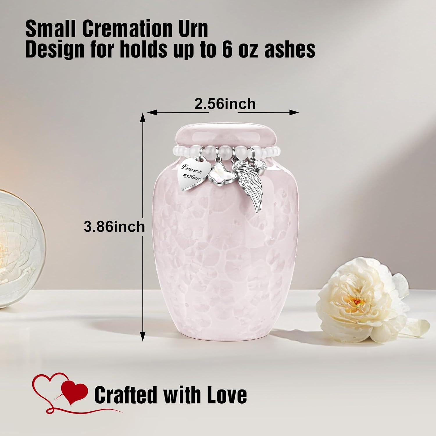 3.86 Inches Small Urns for Human Ashes Keepsake Ceramic Mini Cremation Urns for Ashes Adult Female Handcrafted Decorative Urn for Women, Memorial, Burial, Home Display