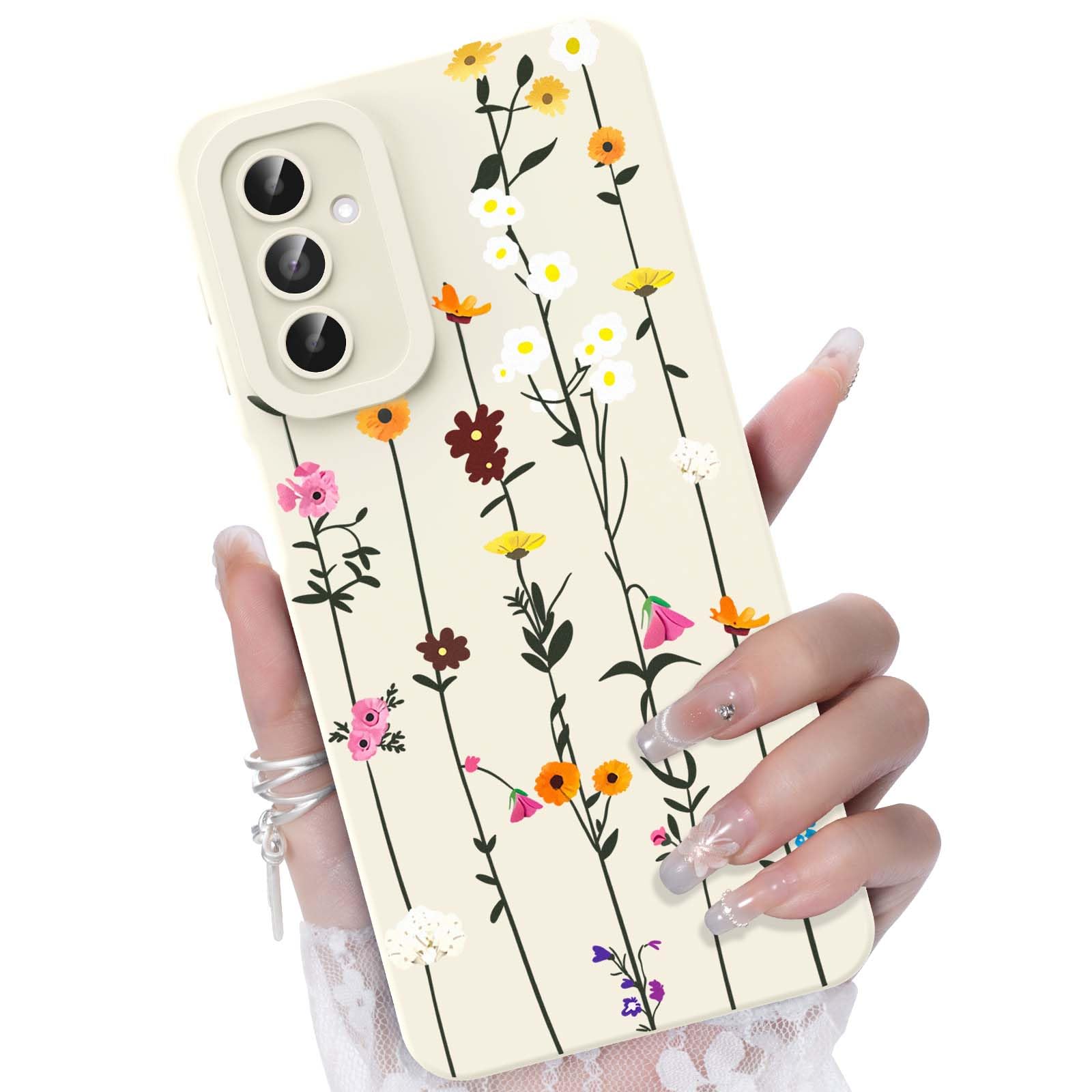 CASBST for Samsung Galaxy A13 5G/A04S Phone Case, Fashion Flower Pattern Design Girls Women Liquid Silicone Cover, Slim Shockproof and