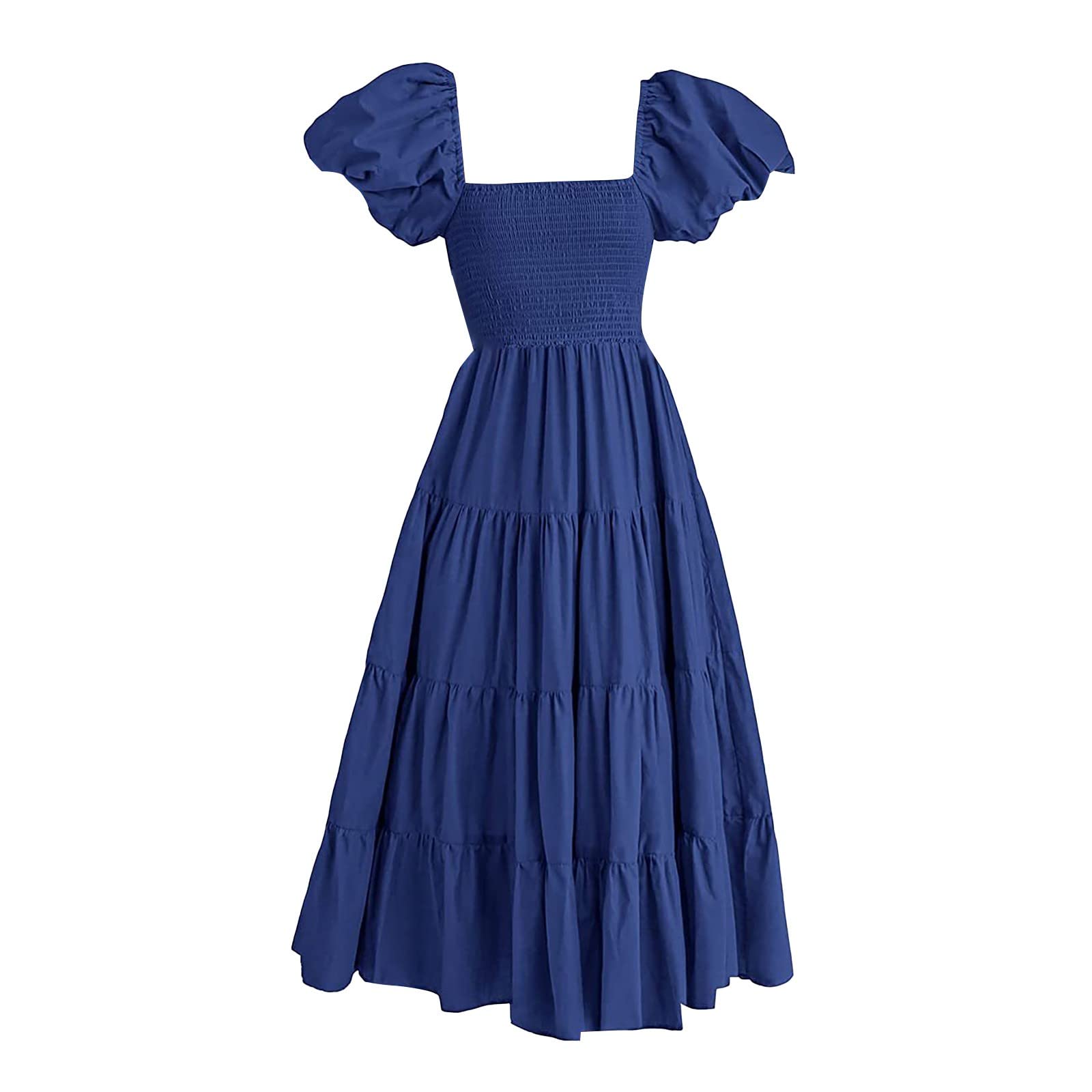 Abito estivo da donna 2026 Abito manica corta pieghettato con scollo angolare Manica a sbuffo senza schiena cotone Abiti lunghi sexy