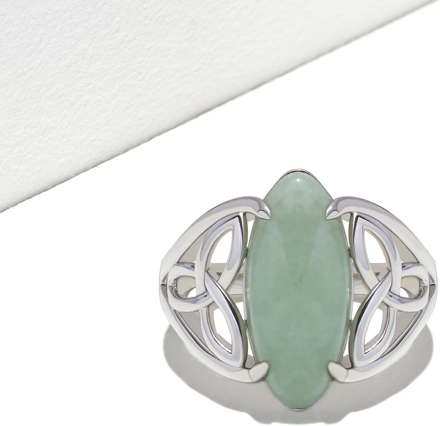 MORGAN & PAIGE .925 Sterling Silver Genuine Green Jade Celtic or Trinity Knot Band Statement Rings for Women - Trendy Elegant Jade Gemstone Rings, Sizes 7-9