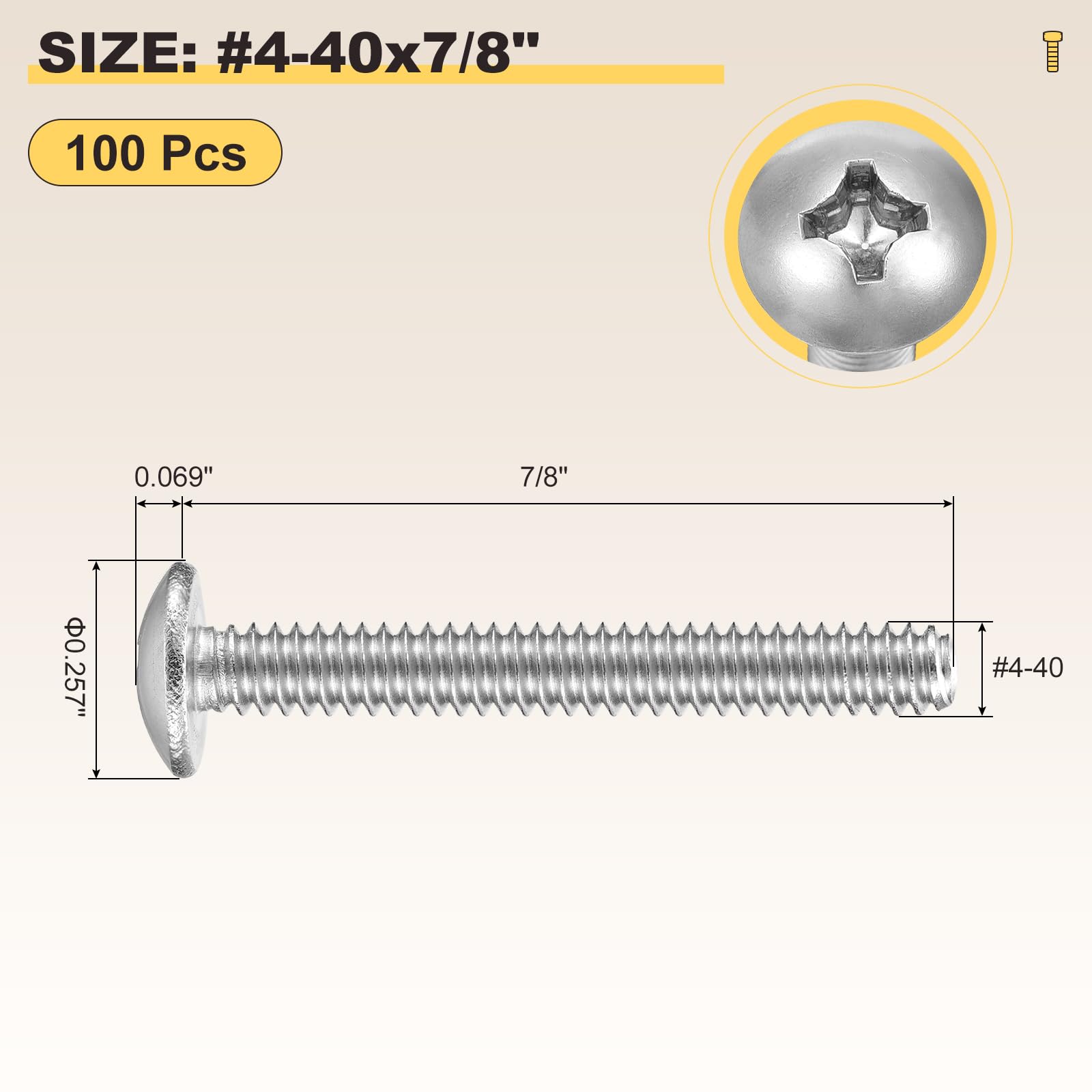 METALLIXITY Machine Screws Phillips Head(#4-40x7/8") 100Pcs, 304 Stainless Steel Round Head Phillips Drive Furniture Bolts - Image 2