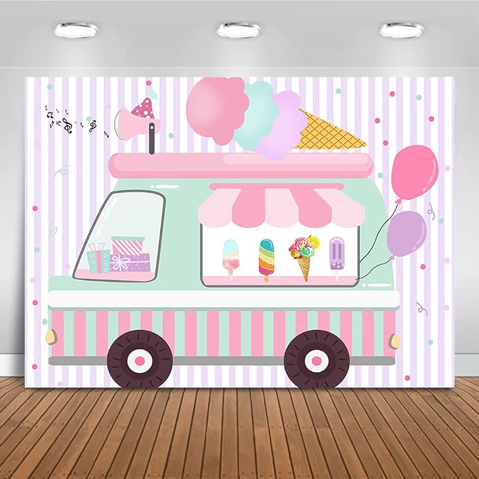 Buy Mocsicka Ice Cream Birthday Party Backdrop Ice Cream Truck Birthday 