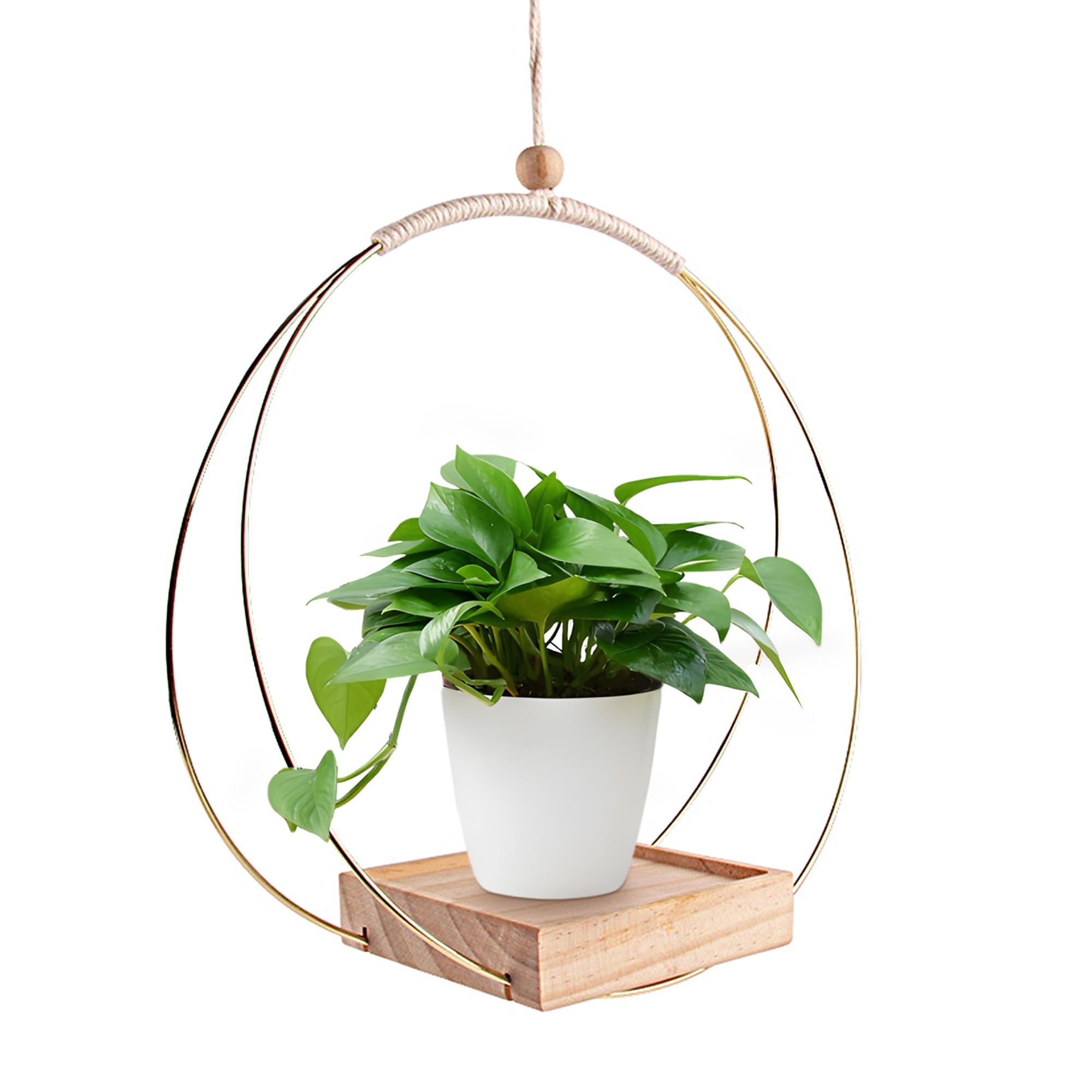 KIXZSAZ Macrame Plant Hanger Trio Materials For Office Plants Easy To Install Boho Macrame Plant Hanging Planters Indoor, electroplated gold