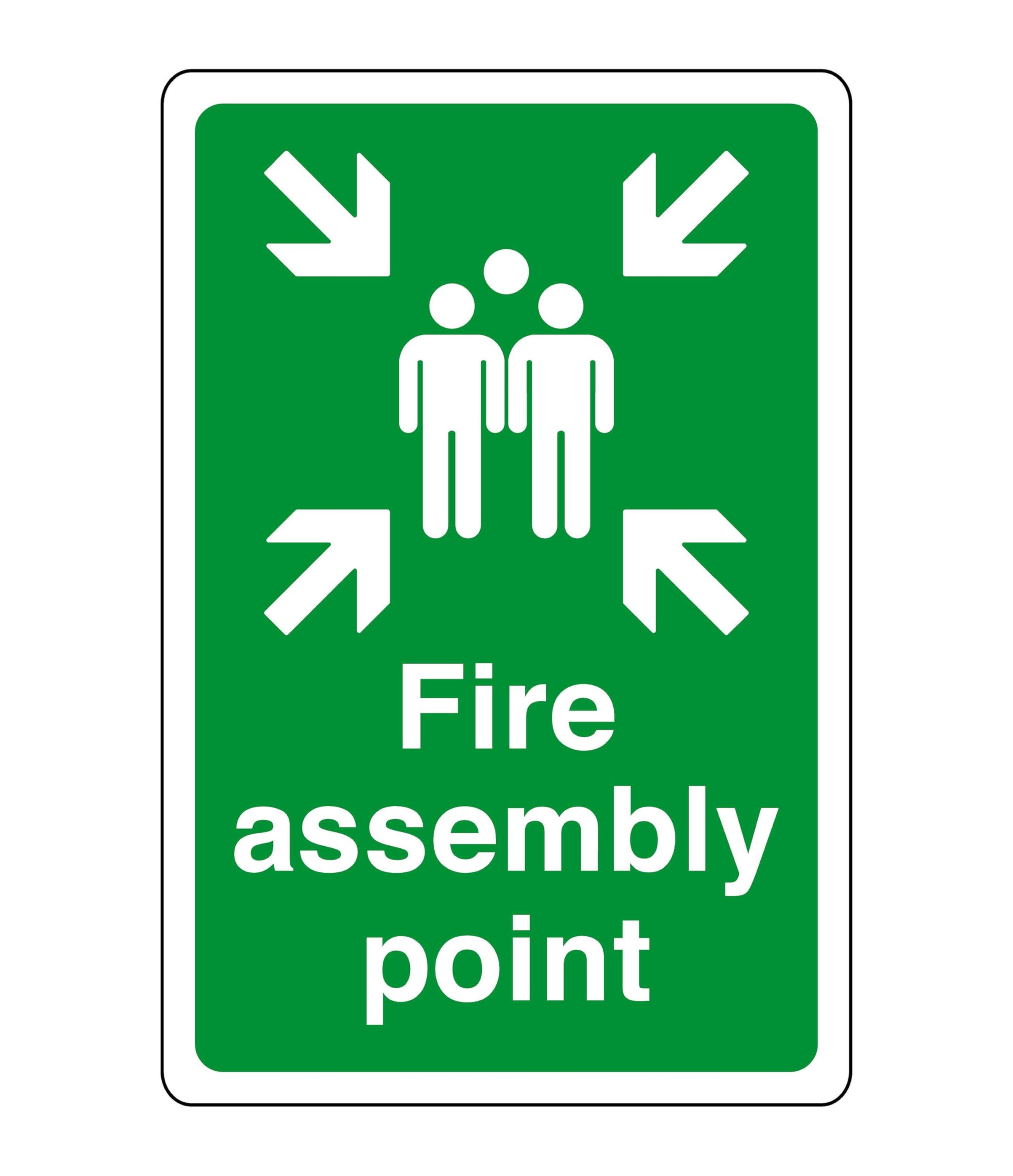 Fire assembly point sign - safety sign - business signs, carpark safety signs - High tack self-adhesive sticker (400mm x 300mm) Viewing Distance within 14m.