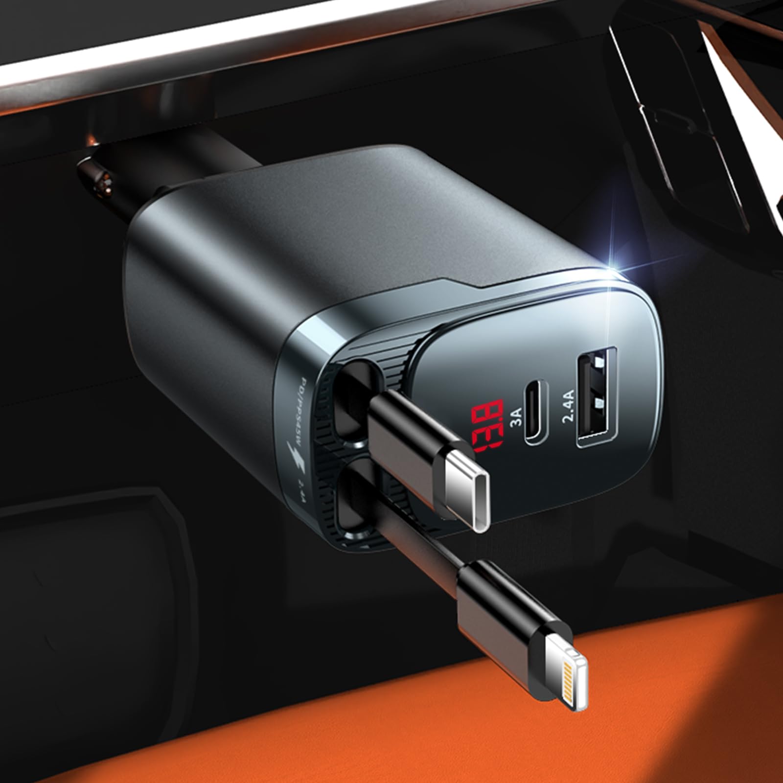 Cargador de coche retráctil, cargador de coche 4 en 1, cargador USB C, cargador USB para encendedor de cigarrillos, accesorios esenciales de viaje, regalos para hombres y mujeres, para iPhone 17, 16