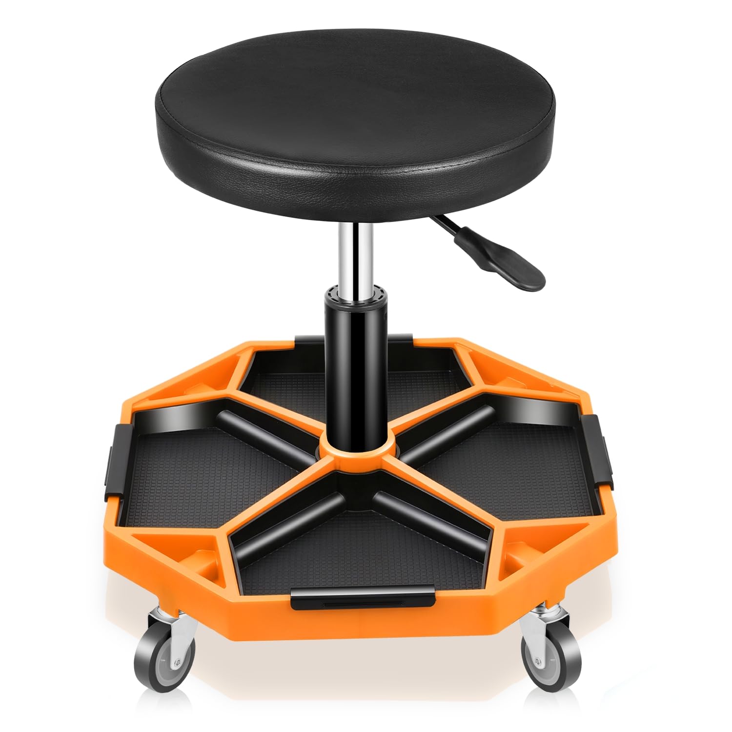 Auto Dynasty Taburete mecánico, asiento neumático ajustable con bandeja de herramientas, asiento de rodillo de 300 libras para reparación de automóviles de taller, altura ajustable de 15.7 a 21