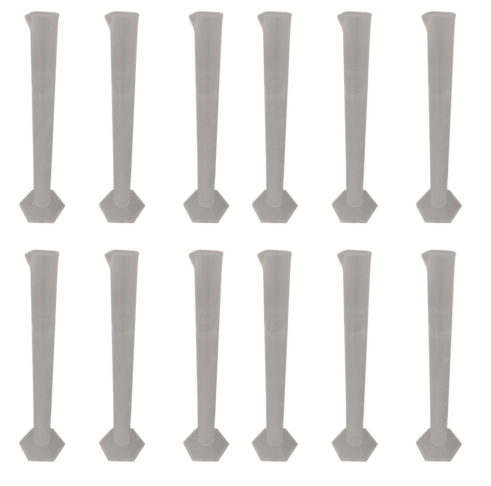 Sci-Supply LC1221-12 Bulk Graduated Cylinders, Polypropylene, 25 mL, Plastic, (Pack of 12)