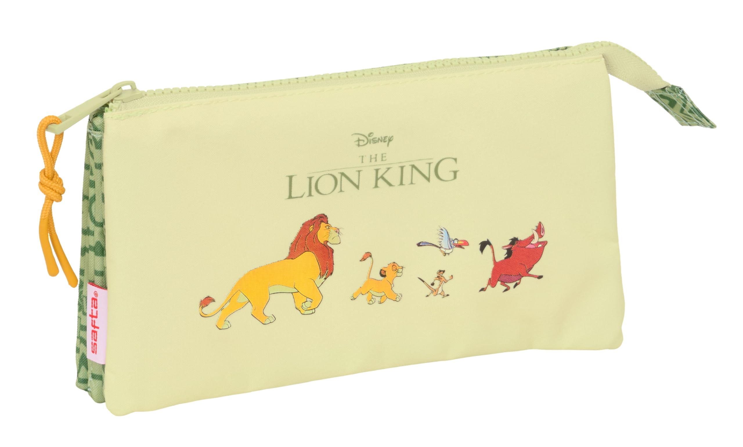 Safta Mufasa – Triple Pencil Case, Children's Pencil Case, Ideal for School-Aged Children, Comfortable and Versatile, Quality and Resistance, 22 x 3 x 12 cm, Green/Beige, Green - Beige, Estándar,