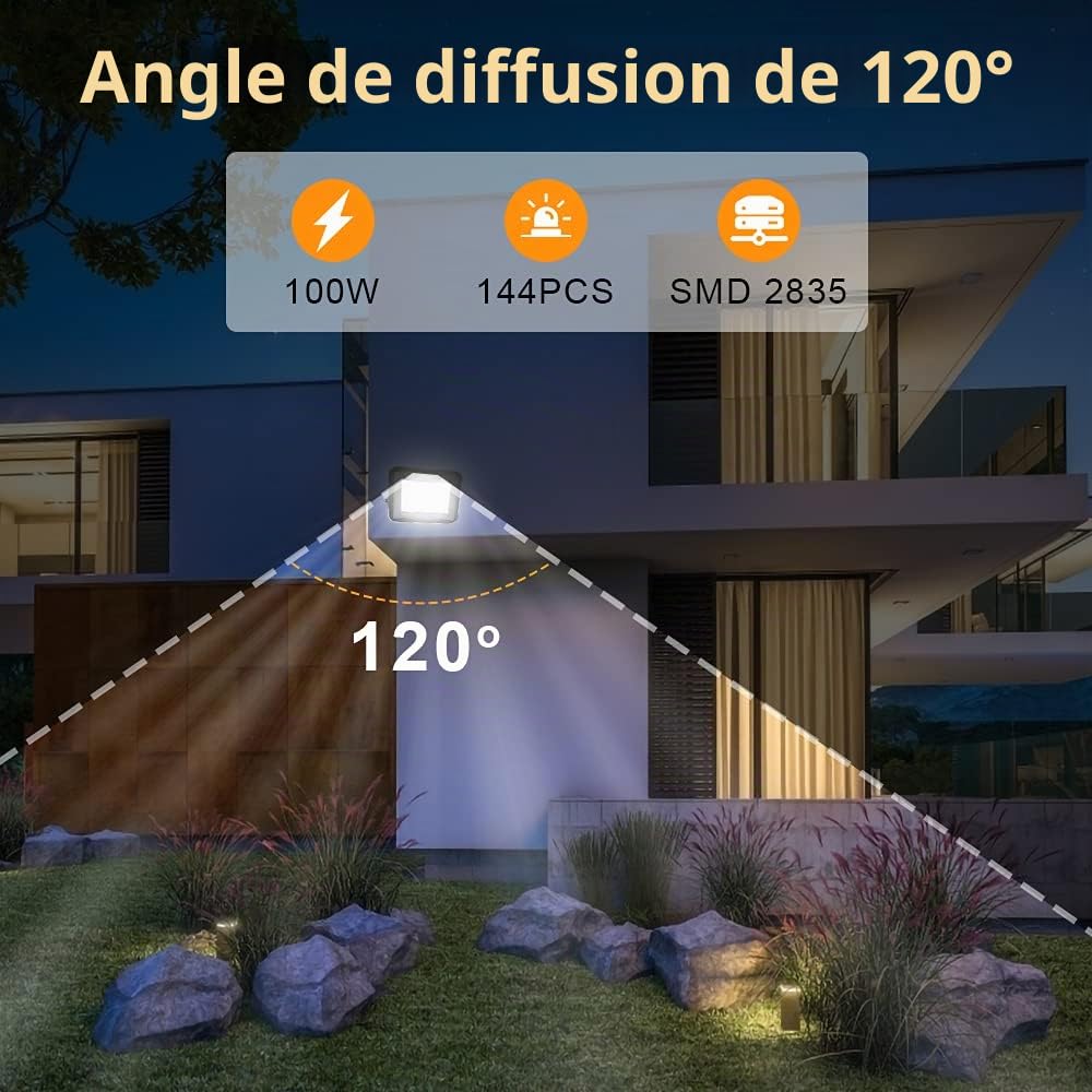 Daromigo Projecteur LED Extérieur 100W - 4 Pièces, 8500lm, 3000K Blanc Chaud, IP65 Étanche - Pour Cour, Garage, Couloir