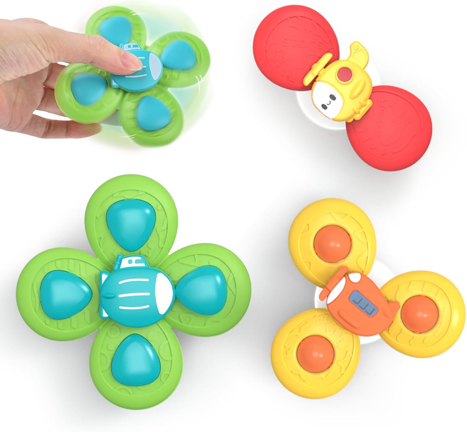 Baby Spinner Toys with Suction Cups | 2-in-1 Travel Sensory Toy for 12-36 Months | Quiet High Chair Toy for Toddlers 1-3 | Stay-On Spinner for Car Seat & Stroller Trays (Sturdy Safety Design)