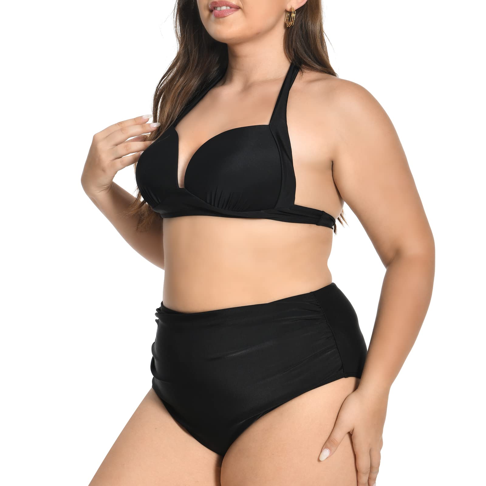 dowskwx Conjuntos de Bikinis para Mujer Push Up Cintura Alta Traje de Baño 2 Piezas Conjunto Bañador de Natacion de Playa Mujer Halter Ajustable Bikini Top y Braga