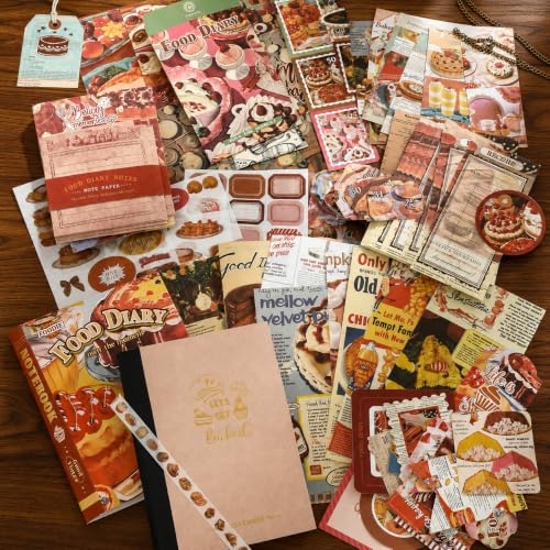Image of RANDEN Kitcake Journaling Kit, 346PCS Vintage Scrapbook & Stationery Set with Aesthetic Stickers, Ephemera Pack and Journal Supplies for Bullet Journals, Planners, Albums & Creative Crafts (Food Diary)
