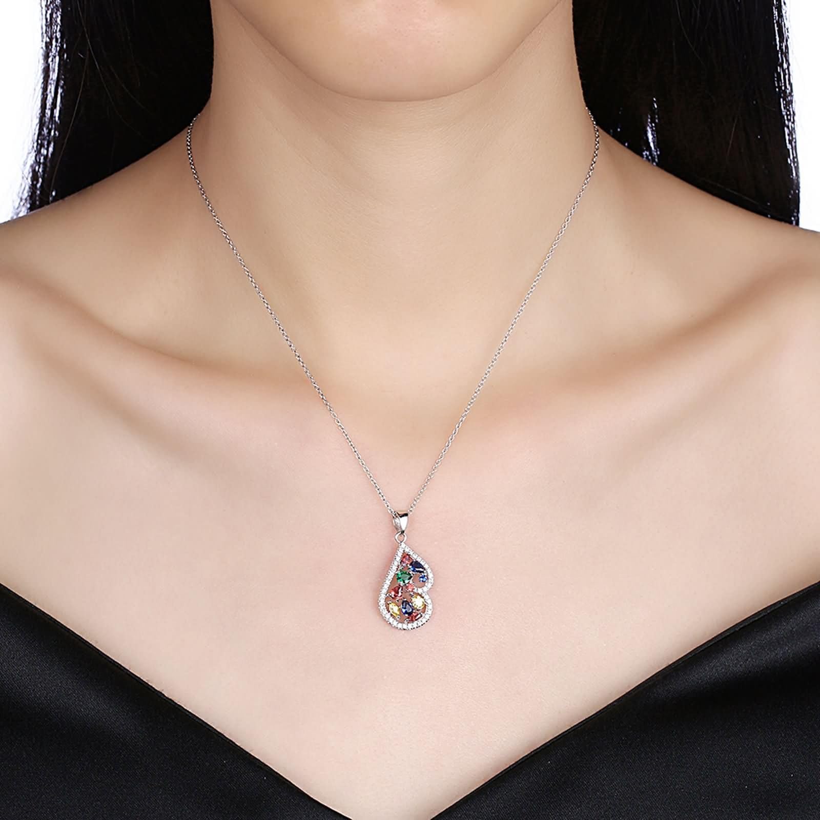 Collana Ciondolo Argento Donna,Donna Collana Pendenti Argento 925 Goccia D'Acqua con Zirconia Cubica Collana Argento