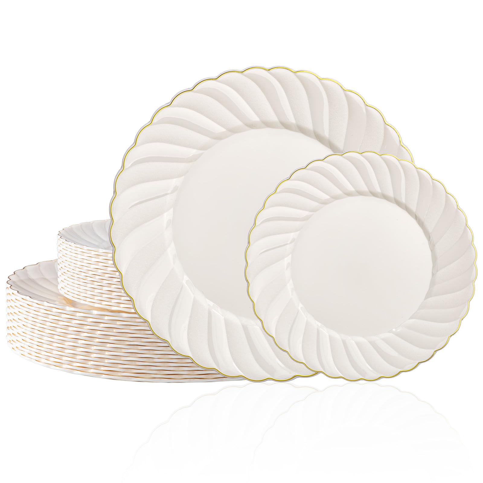 Ivory Scalloped Plates - 60 Pack for Parties & Weddings -11