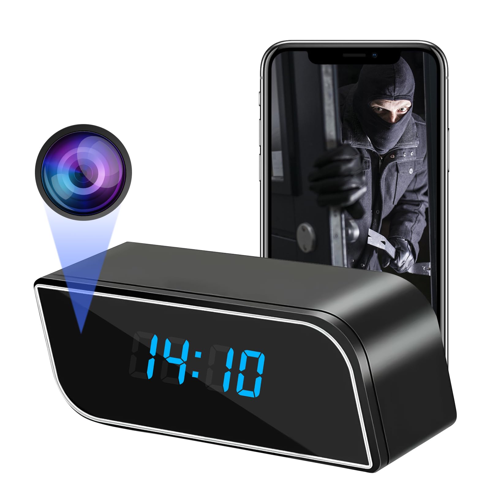 1080P HD WIFI 時計カメラ 166 度カメラマイクロ 監視カメラ HDカメラとwifiを備えた時計,166度マイクロカメラ,暗視,アラーム