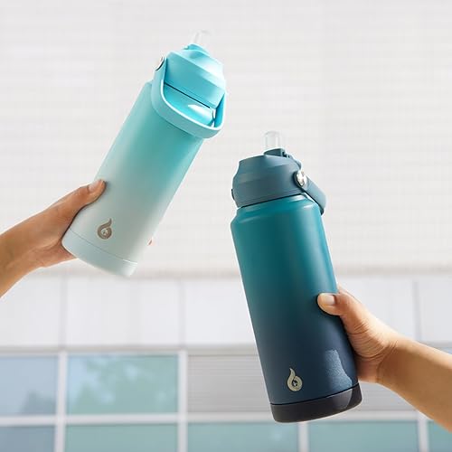 Miniatura 6 de BJPKPK Botella de agua con tapa con pajilla, botellas de agua aisladas al vacío de 32 onzas, termo de acero inoxidable de metal para deportes,
