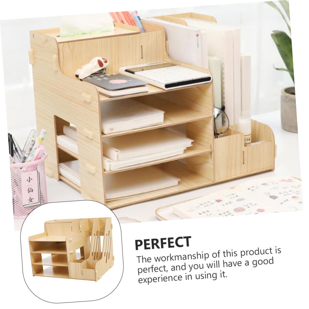 Organizador de Escritorio y Capacidad de Almacenamiento Grande Material Sintético Resistente Diseño de Múltiples Compartimentos para Documentos y Papelería