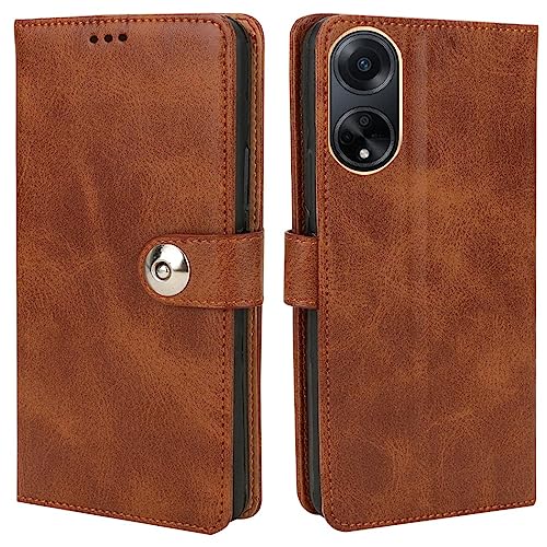 Image of Fastship New Leather Finish Flip Cover Compatible Model for Oppo CPH2527 / Oppo F23 5G | Inside Back TPU & Stand | Wallet Button Magnetic Closure for Oppo F23 5G - Brown