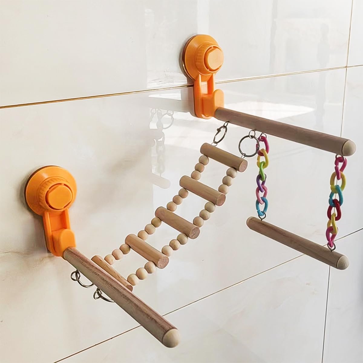 Percha de Madera con Ventosa para Ventana y Ducha, Centro de Actividades portátil, Soporte de Juego para Loros, periquitos y pájaros pequeños