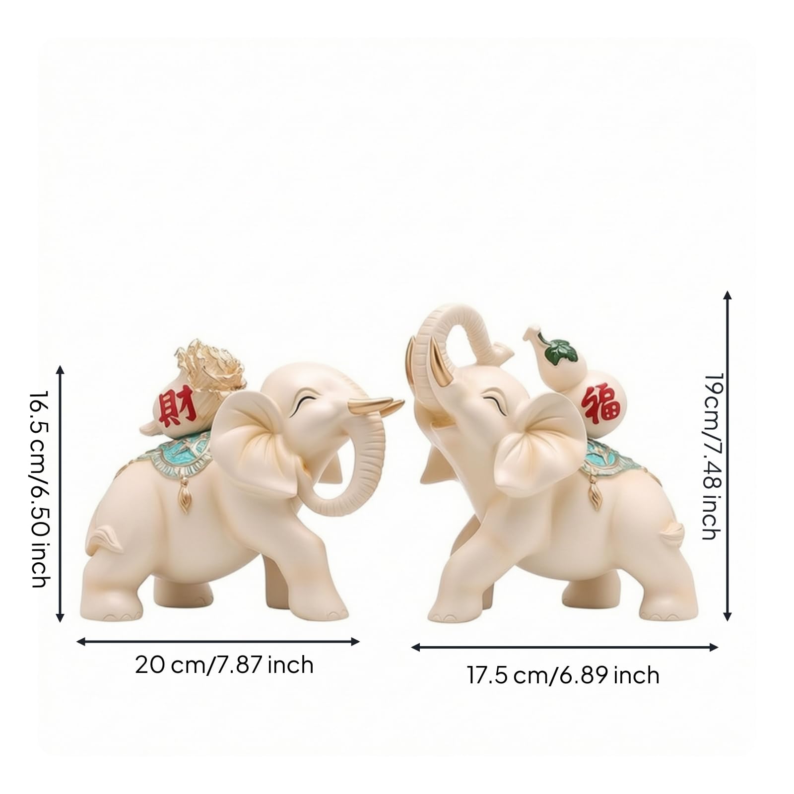 Coppia di Statuette di Statuetta Pachiderma Decorativo Coppia Elefanti Decorativi Dorati Statuette Elefanti per Soggiorno, Ingresso, White, Standard