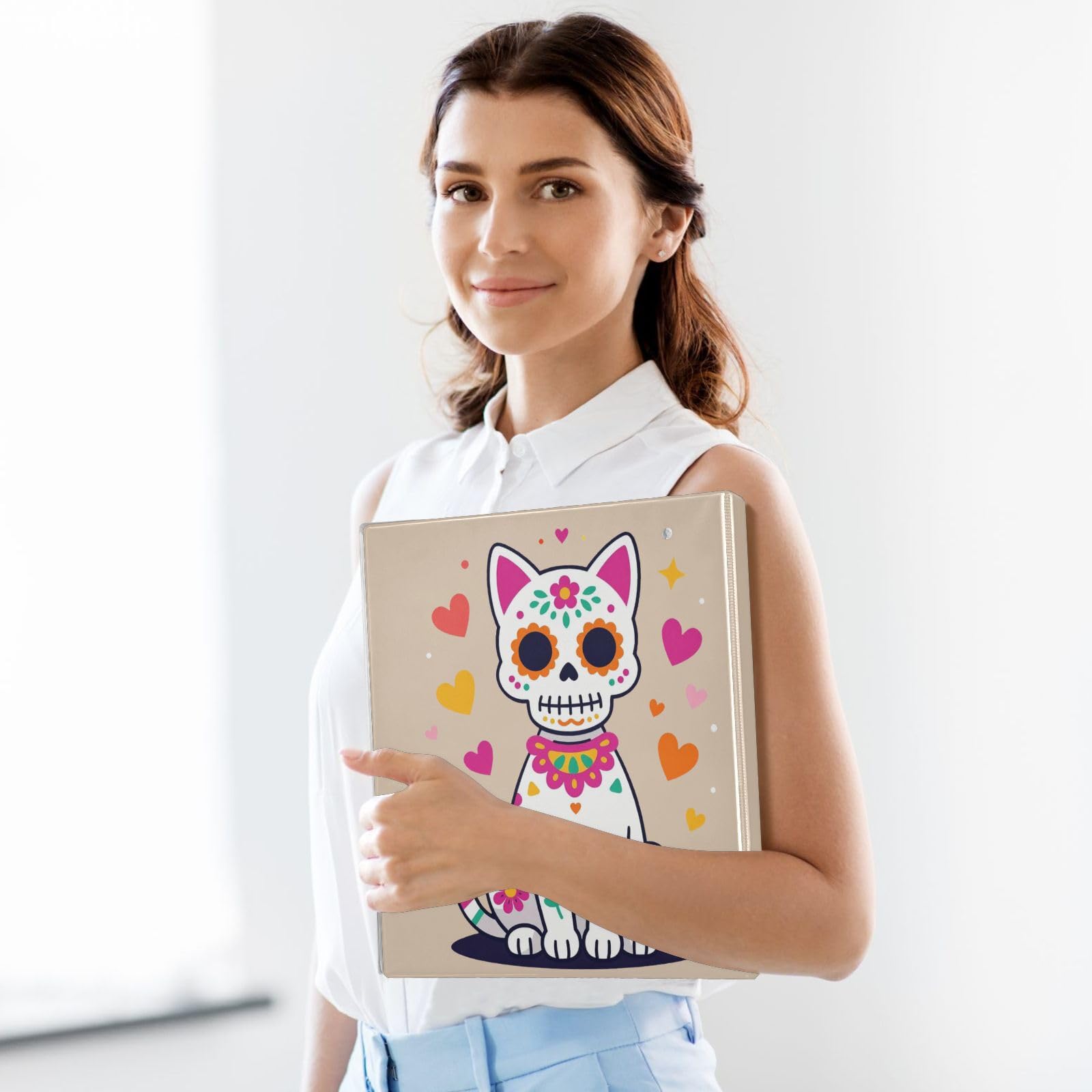 Raccoglitore con portablocco integrato Sugar Skull Cat Cute Dia De