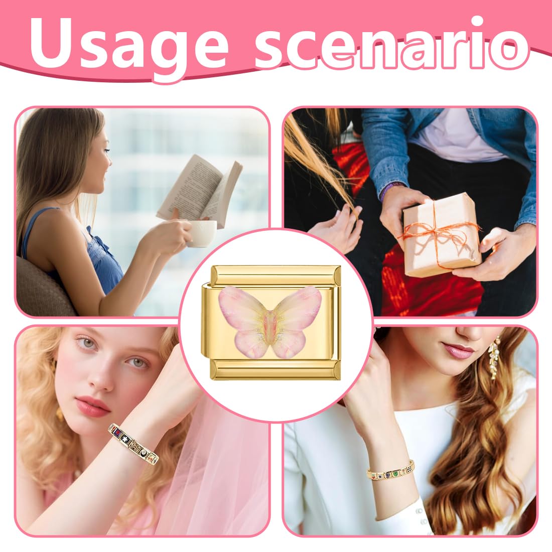 GXGM Pulsera italiana, Dije de eslabón modular de acero inoxidable | Pulseras con dijes de eslabón de 1 cm
