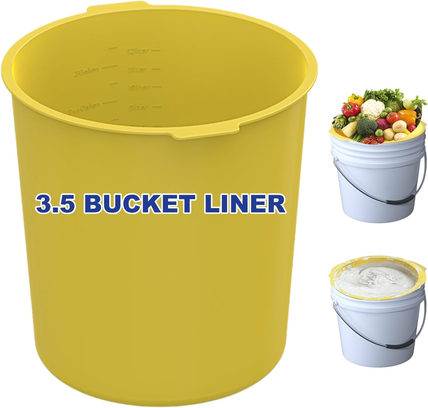 3.5 Gallon Silicone Bucket Liner - Reusable Mixing Liner for Concrete, Mortar, Grout, Paint, Food Grade Non-Stick, Easy to Clean & Durable (Yellow, 3.5 Gallon)