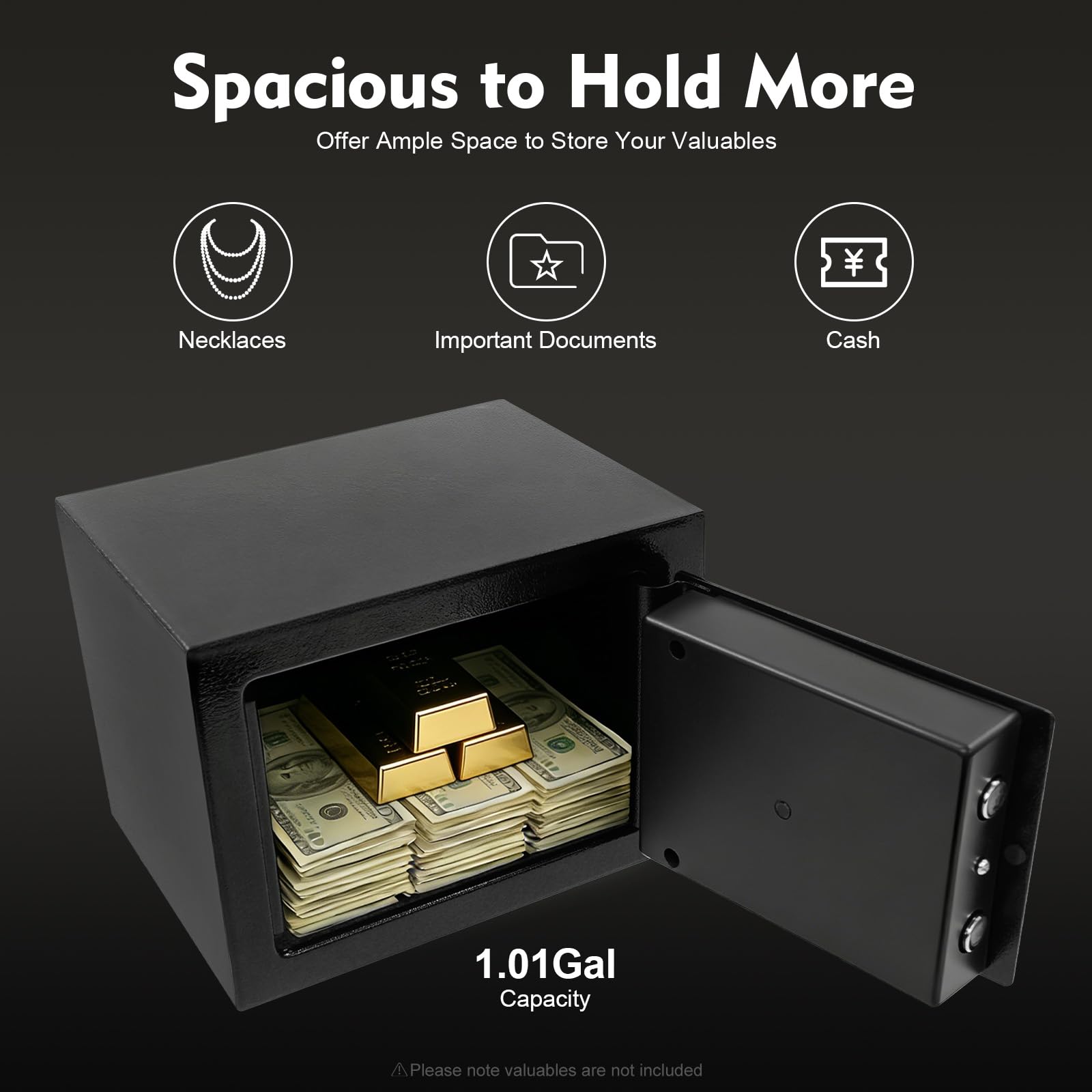 Caja fuerte de acero al carbono para montaje en pared, caja fuerte pequeña con 3 llaves y bordes lisos, caja fuerte de seguridad de 4,6 litros de capacidad y construcción robusta, caja fuerte digital