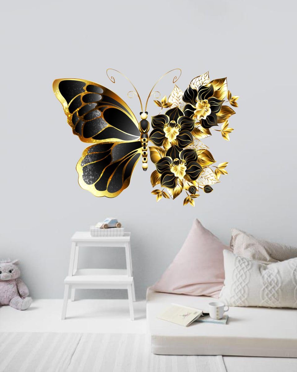 Decor Villa™ Black and Golden Butterfly 3D Big Size Wall Sticker JUST Peel & Stick New Modern Art & Trendy Wall Stickers for Home Decoration, Living Room,Office etc Size- (Multicolor, 58 X 43 Cm) (B0CX5FDK8T) Amazon Price History, Amazon Price Tracker