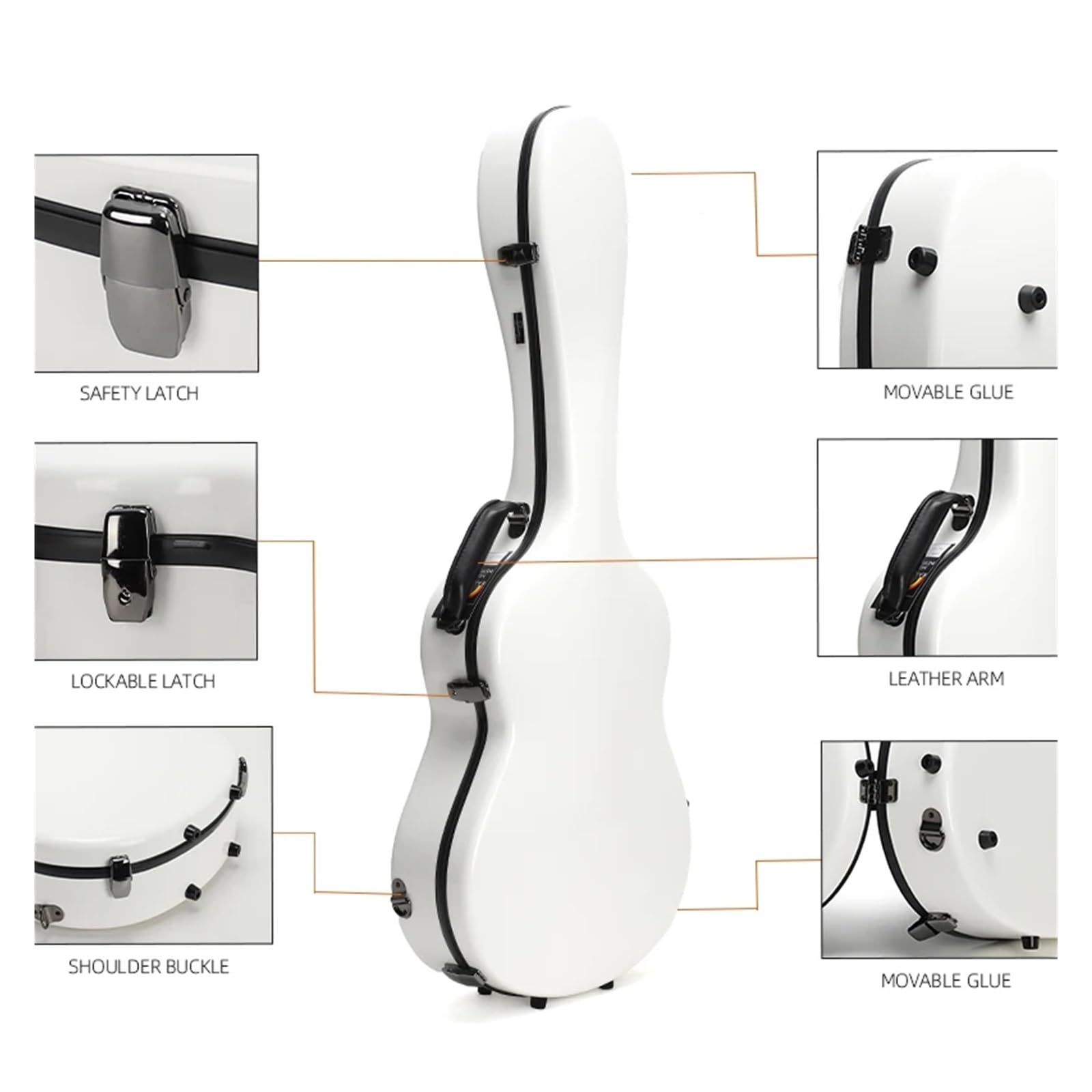 Funda para Guitarra Estuche rígido for Guitarra clásica de 39 Pulgadas, Fibra Vidrio, Color Blanco Brillante para Guitarra