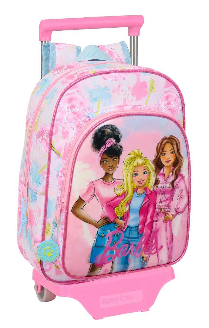 safta BARBIE PAINTERLY - Zaino per bambini con carrello 705, ideale per bambini di diverse età, comodo e versatile, qualità e resistenza, 26 x 11 x 34 cm, rosa/celeste, M, Casual