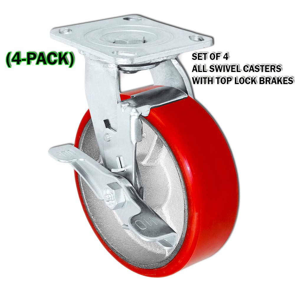 6" X 2" Swivel Casters Heavy Duty Polyurethane Wheel on Steel Hub with