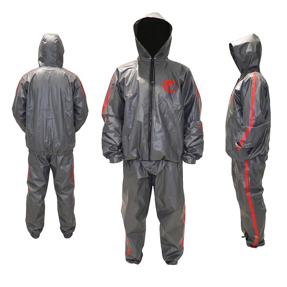 MAXSTRENGTH Sauna Suit Men Heavy Duty Sauna Sweat Track Suit Anti-Rip Fitness Workout Slimming Belt Fat Running Boxing MMA Shaper Heat Trapping Body Suit (Grey, XXL)