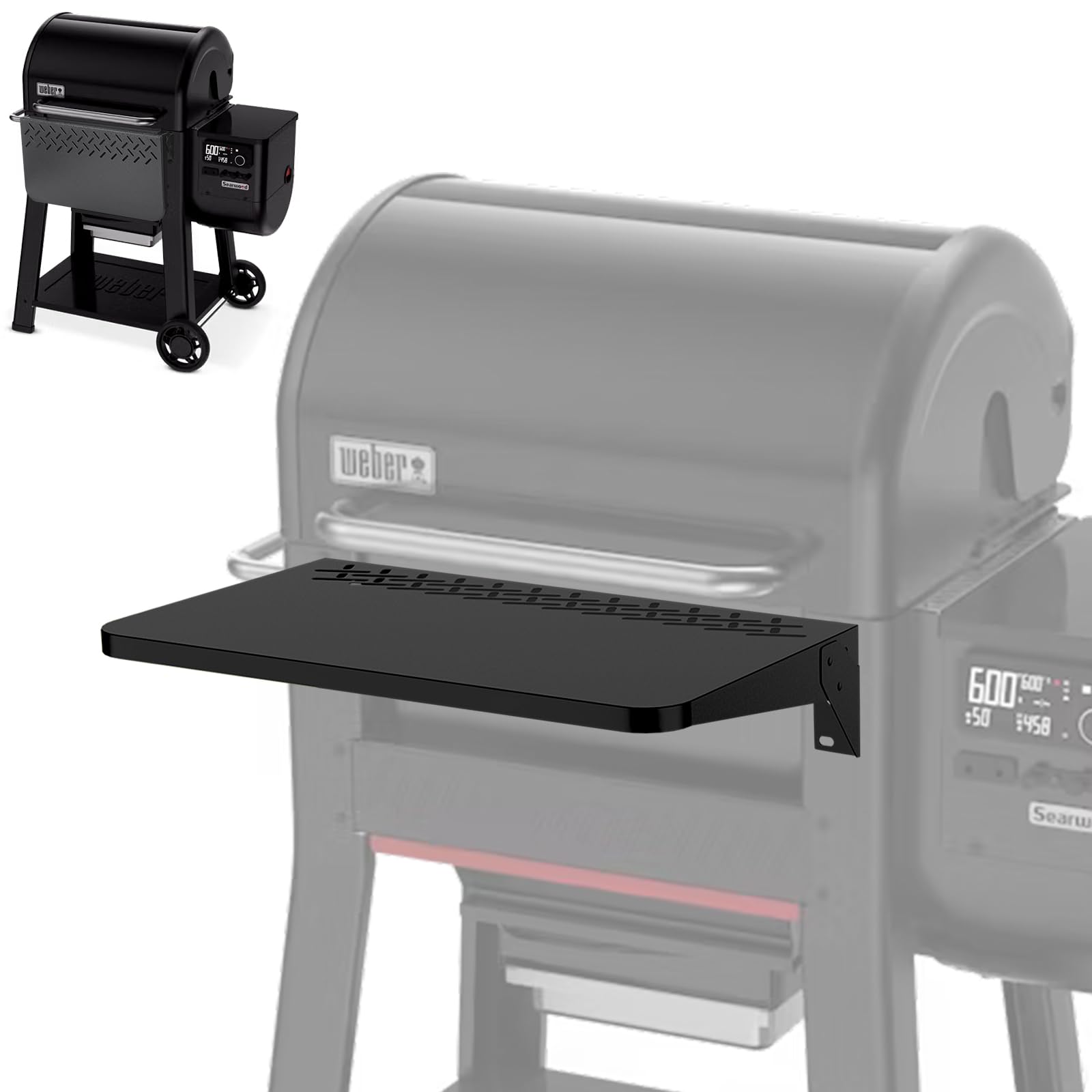 24" Front Folding Table for Weber Searwood 600 Pellet Grill with 2 Tool Hooks, Grill BBQ Prep Table for Weber Searwood 600 Accessories, 280 Sq in Workspace, 40 lb Capacity, Locking Fold-Down Design — image 1