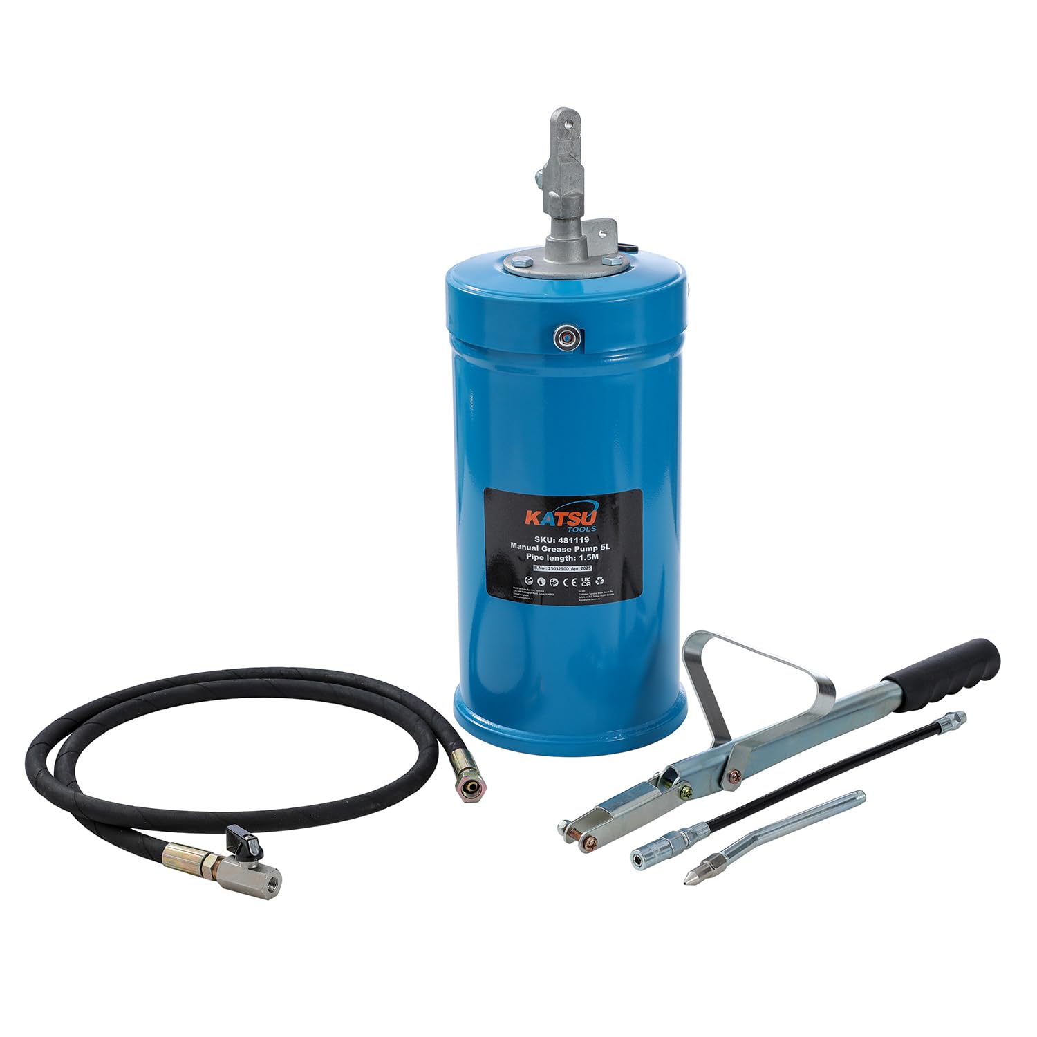 KATSU Tools Pompa Manuale per Grasso 5 Litri Portatile, Lubrificatore a Mano per Veicoli e Macchinari (Economico) 481119