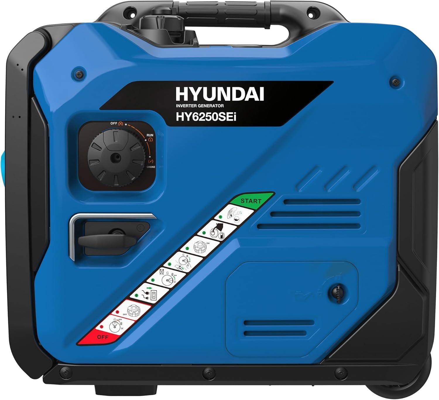 Hyundai Groupe Électrogène Inverter 5500 W / 5 kW Continu, Démarrage Électrique, Essence, Onde Sinusoïdale Pure, Réservoir 11 L, Garantie 3 Ans - HY6250SEi-EU