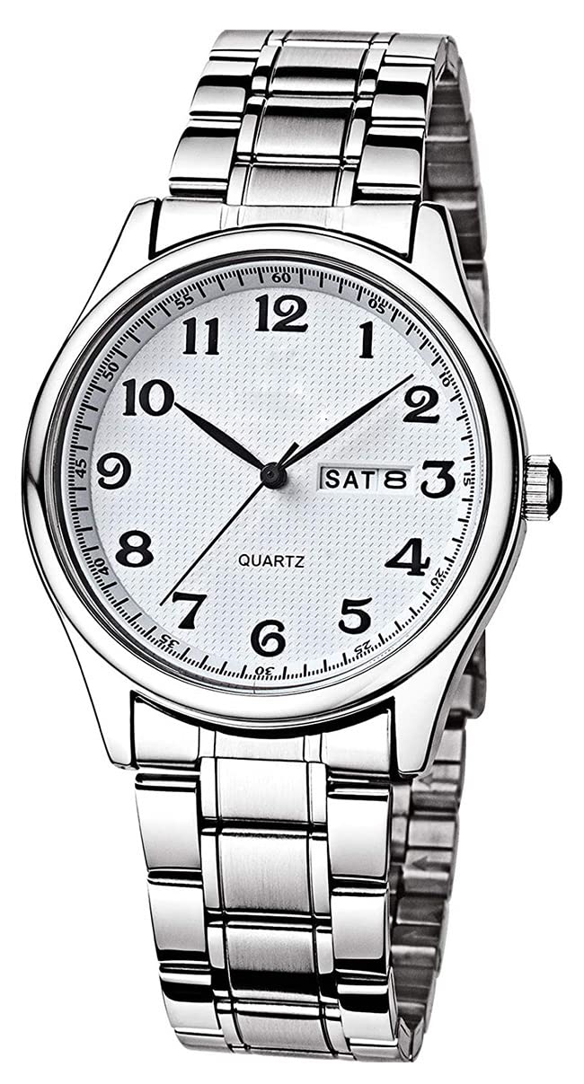 Reloj de pulsera para hombre y mujer, fácil de leer, de cuarzo, clásico, de acero inoxidable, resistente al agua, de negocios, de acero inoxidable, blanco (Men White), Movimiento de cuarzo