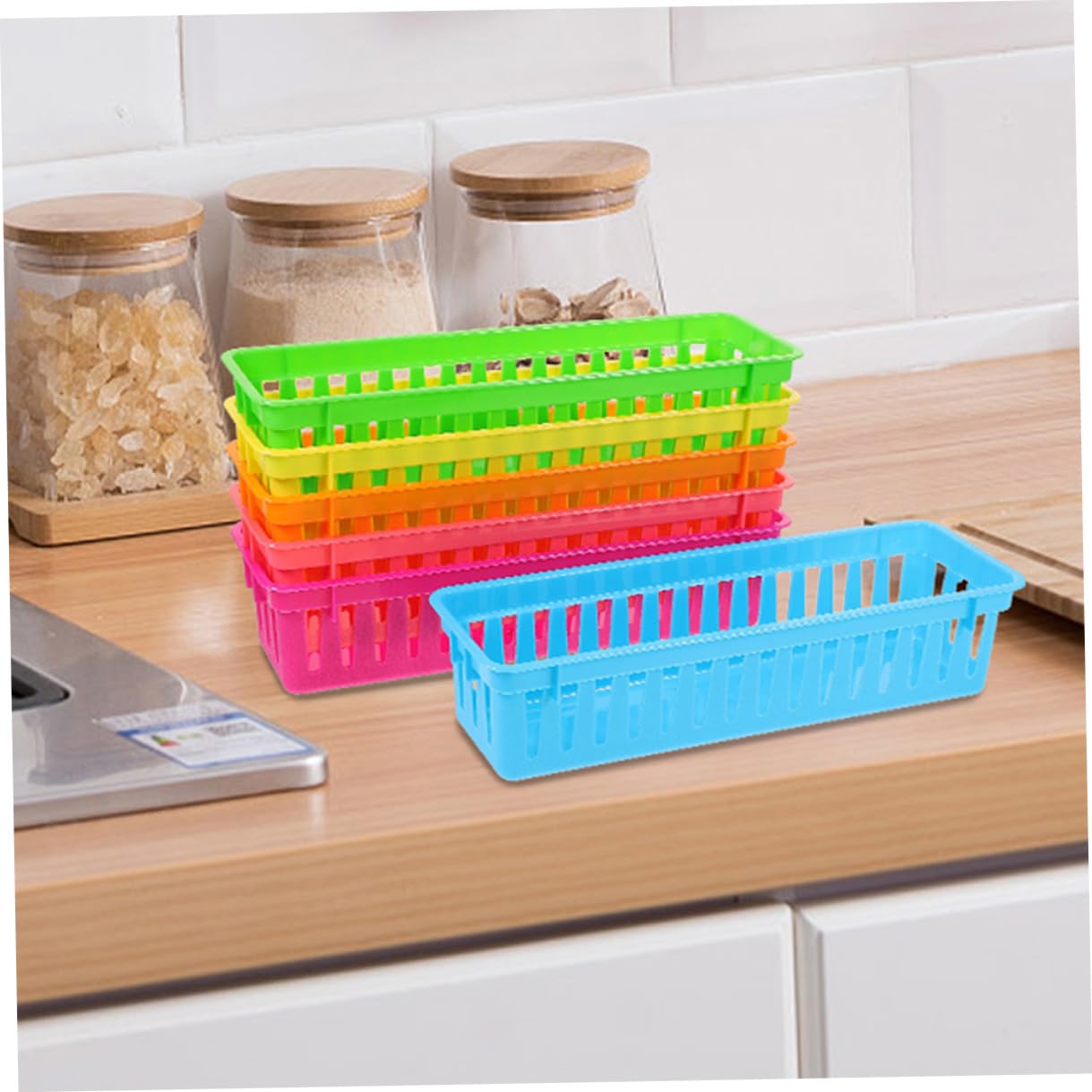 TEHAUX 2 Set Cestini Portaoggetti in Plastica Colorata Per Organizzazione Insegnanti Design Stretto Per Matite E Cancelleria Organizer Multiuso Per Scrivania Casa E Scuola 12 Pezzi*2