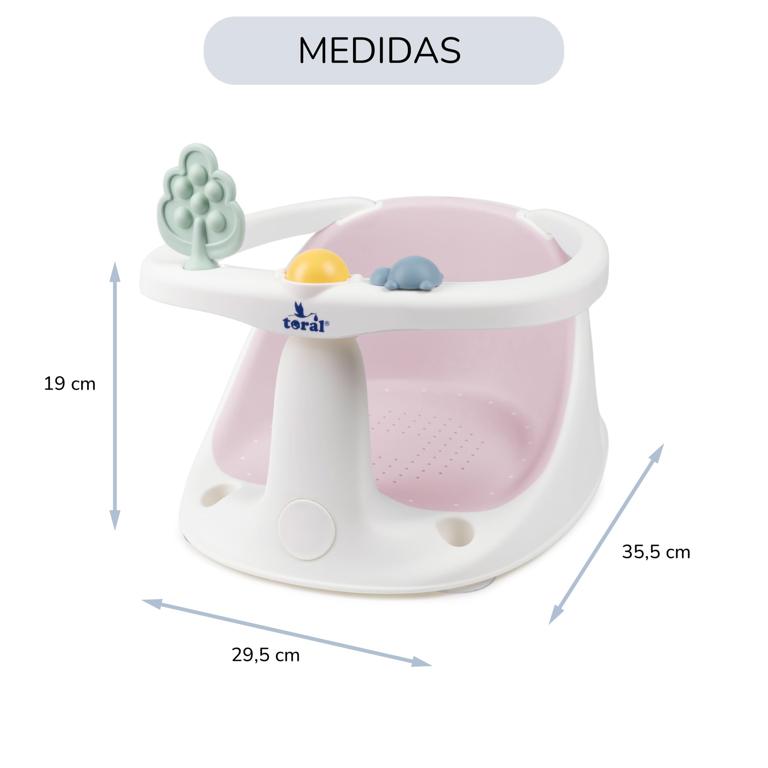 Toral Asiento Bañera Bebe Seguro y Estable – Soporte Bañera Bebe con Ventosas Antideslizantes, Cómodo y Resistente – Adaptador Bañera Bebe Práctico - Modelo Chapoteos Rosa