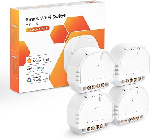 Refoss Mini Smart WLAN Relais Schalter, 1 Gang 1 Weg Lichtschalter, Kompatible mit Apple HomeKit, Alexa & Google Home, 2,4GHz, 250V 10A, 4…