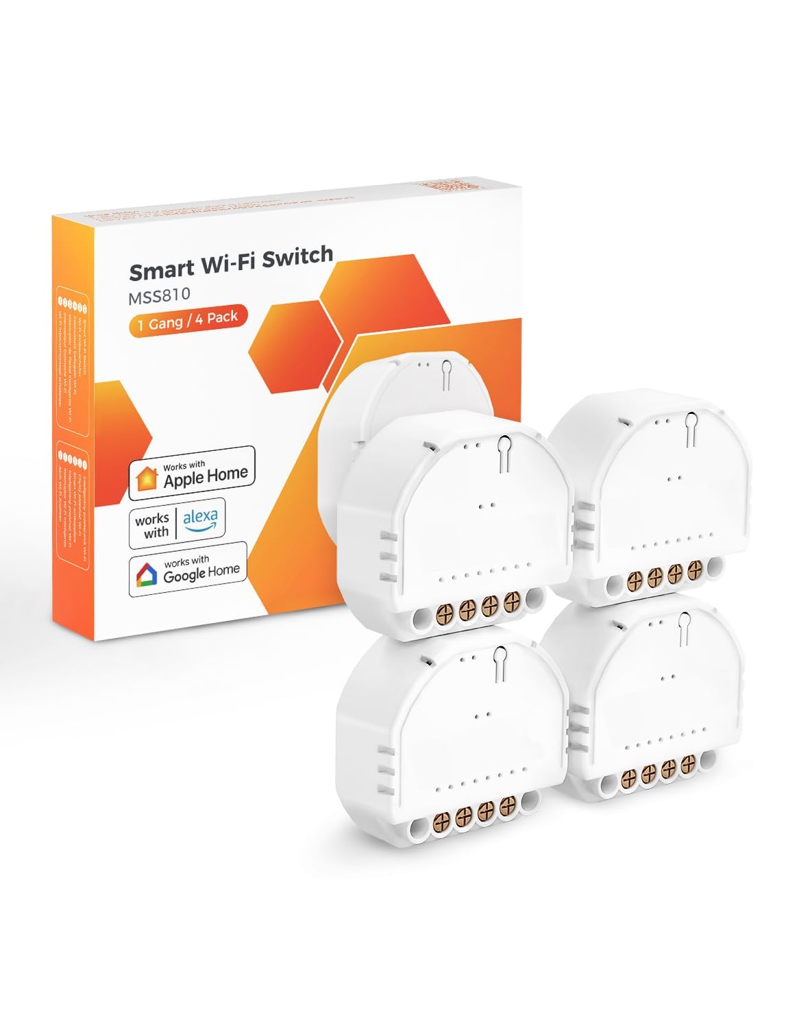 Refoss Interruptor Inteligente WiFi, Mini Interruptor Luz de Pared Conmutador 1 Gang, Inteligente Módulo y Relé Temporizador Control Remoto Compatible con HomeKit Siri Alexa Google Home, 4 Piezas