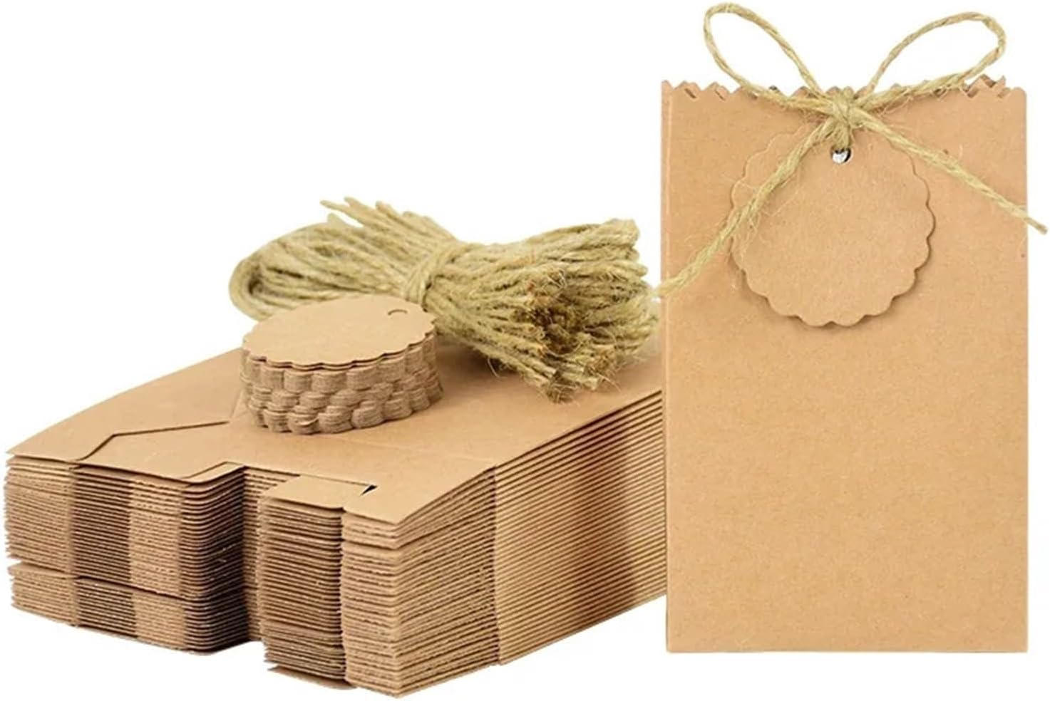 DAJGRHE Brown Paper Bags Retro Kraft Paper DIY Bag White Brown Cookie Wedding Favor Candy Box Food Packaging With Rope Birthday Deco for Merchandise(Brown,20pcs)