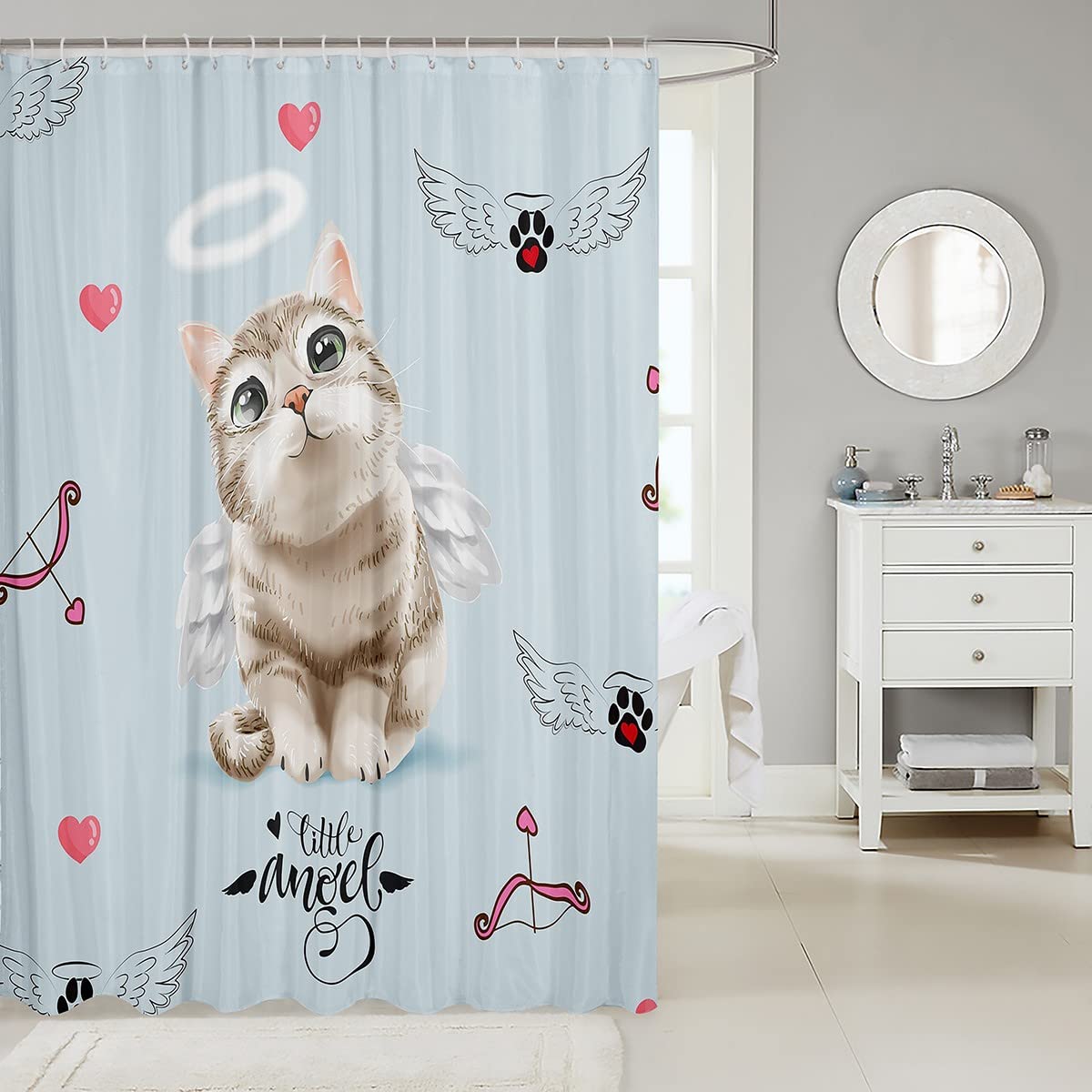 Tenda Da Doccia, Design Divertente Con Simpatico Gatto, Impermeabile