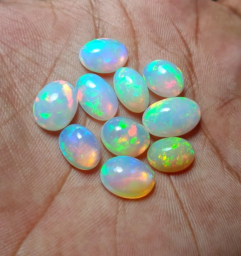 Image of LKBEADS 8x10mm Ethiopian Opal,1000Pcs Cabochon AAA Quality Ethiopian Opal,1000Pcs OVAL Cabochon Ethiopian Opal Cabochon Natural welo opal multi fire opal loose Gemstone For Jewelry Making